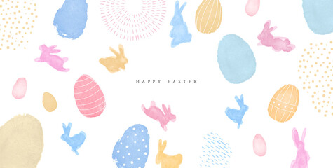 Happy easter watercolor rabbit egg nordic card