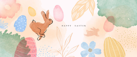 Happy easter vintage watercolor spring rabbit card - 484476143