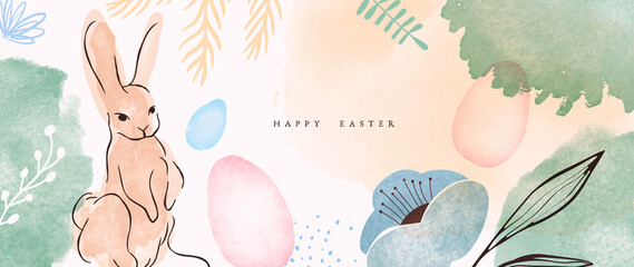 Happy easter retro watercolor spring rabbit card