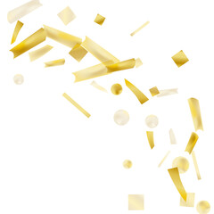 Gold confetti. Vivid blur effect. Festive foil. Great design for any purpose. Holiday, birthday. Gold glitter. Light glare..