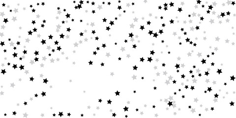 Silver star confetti. Falling stars on a white background. Illustration of flying shining stars. Decorative element. Suitable for your design, postcards, invitations, gift, vip.