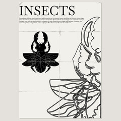 Vector  hand drawn  minimalistic placard with illustration. Creative artwork with beetle. Template for card, poster, banner, print for t-shirt, pin, badge, patch.