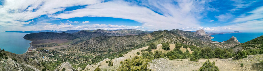 Naklejka premium Nature photos on the Golitsyn trail. Landscapes of the Black Sea and the Crimean mountains in greenery. Crimea.