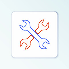 Line Crossed wrenchs icon isolated on white background. Spanner repair tool. Service tool symbol. Colorful outline concept. Vector