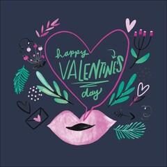 beautiful happy valentine lettering design vector illustration