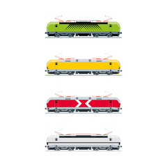 Modern electric locomotive in four coloring options. Side view. Vector illustration © K. P. Vinogradov