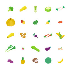 Food, meal, vegetable, fruit, cooking set. Isometric vector illustration in flat design.
