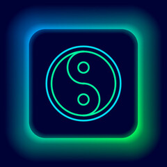 Glowing neon line Yin Yang symbol of harmony and balance icon isolated on black background. Colorful outline concept. Vector