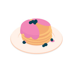 Pancake breakfast - Isometric vector illustration in flat design. 