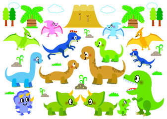 恐竜,子供,ティラノザウルス,ブラキオサウルス,トリケラトプス,プテラノドン,パラサウロロフス,首長竜,肉食恐竜,草食恐竜