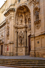Fototapeta na wymiar Entrance porch of the church of Santa Maria in the old part of San Sebastian, Donostia San Sebastian.