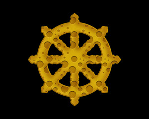 Dharmachakra, Dharma Wheel Cheese Icon Logo Symbol illustration