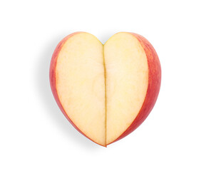 Heart shaped red apple isolated on white background.