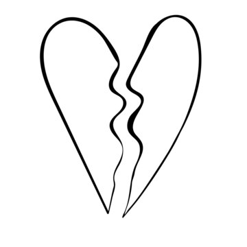 Broken, Torn Heart. Pain, Suffering, Tears, Love. Two Halves Of A Broken Heart. Black Lines On A White Background. Vector Illustration Of Drawings.