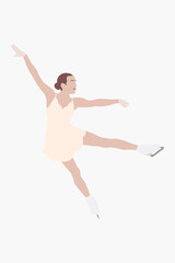 Abstract trendy cartoon illustration of female figure skater,  ice skating. Hand drawn vector elements isolated on white background for decoration, flyer, banner, poster
