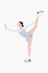 Abstract trendy cartoon illustration of female figure skater, ice skating. Hand drawn vector elements isolated on white background for decoration, flyer, banner, poster