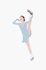 Abstract trendy cartoon illustration of female figure skater, y-spiral, ice skating. Hand drawn vector elements isolated on white background for decoration, flyer, banner, poster
