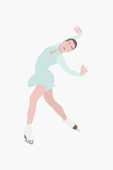 Abstract trendy cartoon illustration of female figure skater, ina bauer, ice skating. Hand drawn vector elements isolated on white background for flyer, banner, poster