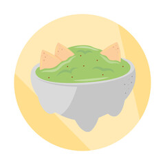 Cartoon style mexican molcajete with guacamole