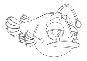 Sad cartoon fish in a linear style for a children s coloring book.Vector illustration