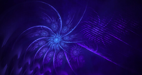 Abstract festive background with blurred fantastic swirl. Fantastic glowing fractal shapes. Holiday wallpaper. Digital fractal art. 3d rendering.