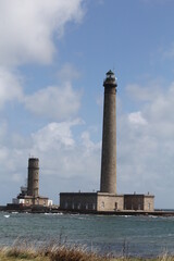 Fototapeta premium the big historical lighthouse of gatteville at pointe de barfleur in normandy in france in summer