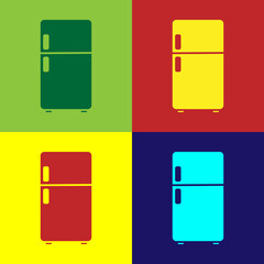 Pop art Refrigerator icon isolated on color background. Fridge freezer refrigerator. Household tech and appliances. Vector