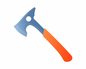 Vector illustration metal ax with orange handle isolated on white background. Axe vector icon in flat cartoon style. Hand tool for working with wood. Equipment for carpentry work. Firefighter axe.