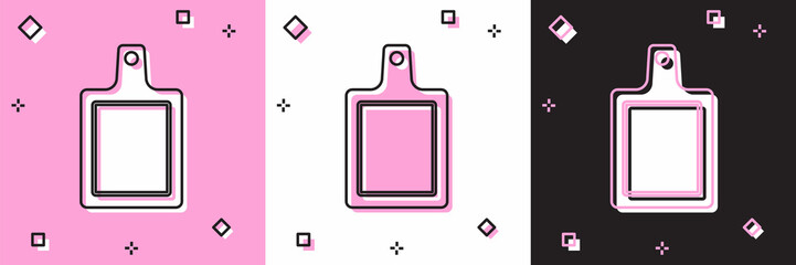 Set Cutting board icon isolated on pink and white, black background. Chopping Board symbol. Vector