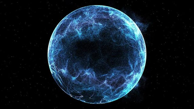 Holographic Energy Orb - Planet-like Dots in a Blue Magic Portal – Seamless 3D Motion