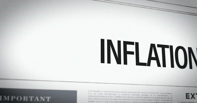 Inflation news international press articles with slow zoom out. Dollar hyperinflation, concept of decreasing purchasing power