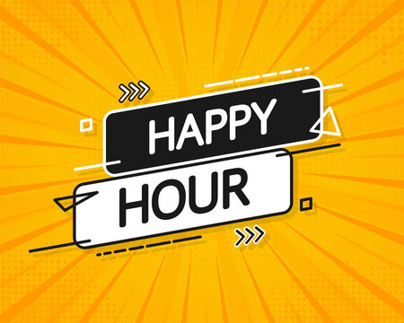 Banner happy hour on yellow background. Elegant design. Sale banner. Vector illustration