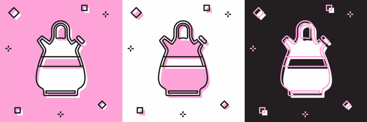 Set Sangria pitcher icon isolated on pink and white, black background. Traditional spanish drink. Vector