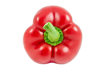 Pepper red sweet one whole, top view, isolated on white background with clipping path, element of packaging design. Full depth of field.