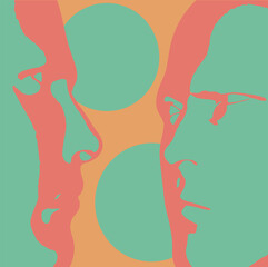 Two abstract faces with circles background