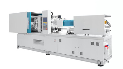 Production machine for manufacture products from pvc plastic extrusion technology, Isolated on...
