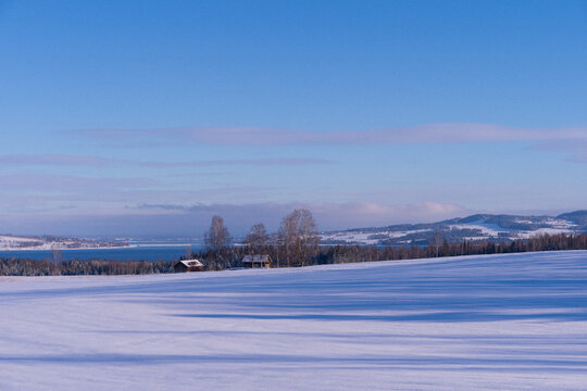 winter fields by Lake Mjøsa, Norway
