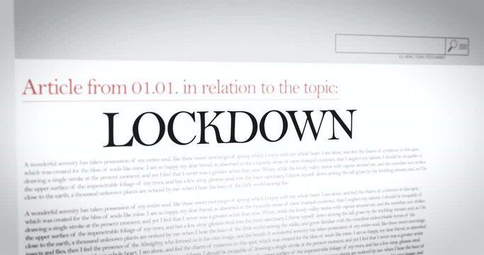 Slow pan over Lockdown Coronavirus Breaking News across international media. Headline text change articles keywords.