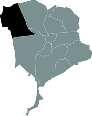 Black flat blank highlighted location map of the PRINSENBEEK DISTRICT inside gray administrative map of Breda, Netherlands