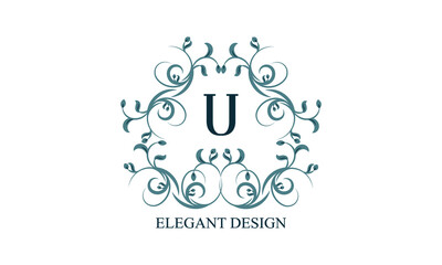 Fototapeta na wymiar Vintage elegant logo with initials U on a light background. Exclusive monogram for restaurants, clubs, boutiques, cafes, hotel cards. Business style and brand of the company.