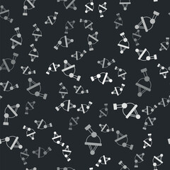 Grey Satellite dish icon isolated seamless pattern on black background. Radio antenna, astronomy and space research. Vector