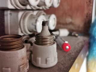 old ceramic electric fuses with fuse holders