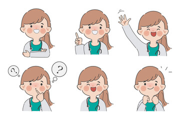 Hand drawn doctor woman with gown clipart gesture character.