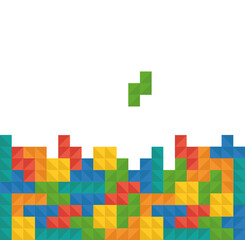 Game tetris pixel background. Vector retro pattern, bricks and blocks. Flat puzzle texture for computer isolated. Seamless cube digital illustration. Old colorful design 80s. Graphic square templates