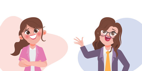 Two businesswoman talking together character.