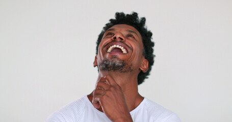 African American laughing and smiling out loud portrait face, emotional reaction laugh