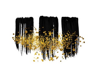 Black abstract painting. Golden abstraction of brush strokes. Adding gold drops, sprays, luxury brushes, gold elements. Modern abstract artwork. Masterpiece of designing art. Gold and bright brushes.