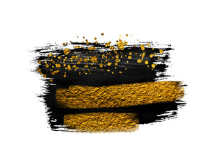 BLACK art. Vivid painting. Golden abstraction of brush strokes. Adding gold drops, sprays, luxury brushes, gold elements. Modern abstract artwork. Masterpiece of designing art.Gold and bright brushes.