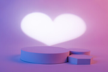 Pink and blue background combination with a white heart shape behind for product commercial.