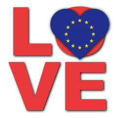 I Love European Union Concept - Heart Flag - White Background - 3D Illustration
